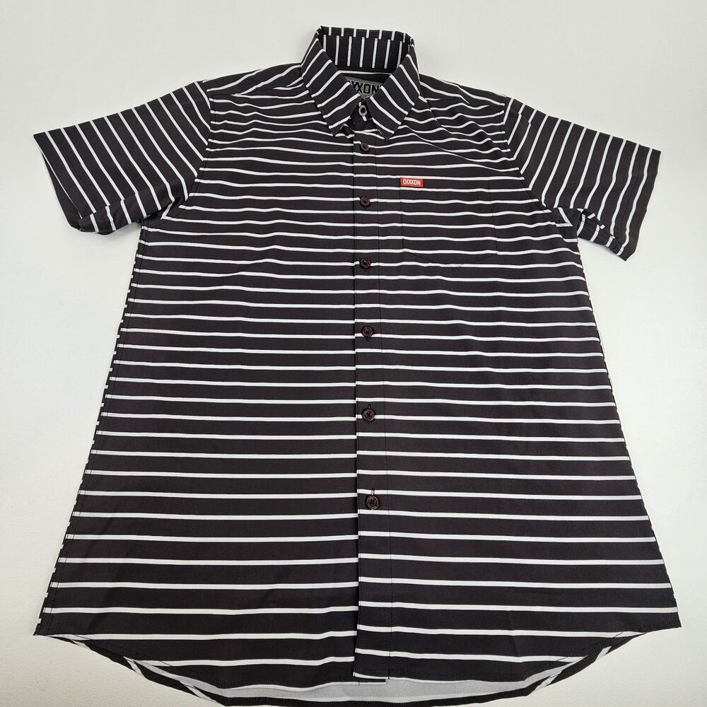Dixxon Flannel Fast Lane Men's Medium Black White Striped Button Up Shirt - Picture 2 of 10